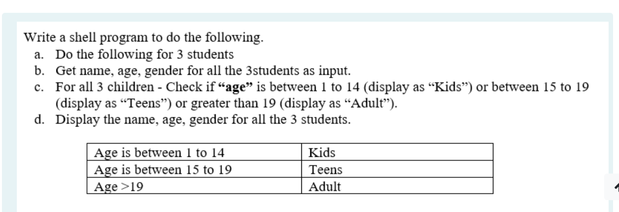 Solved Write a shell program to do the following. a. Do the | Chegg.com