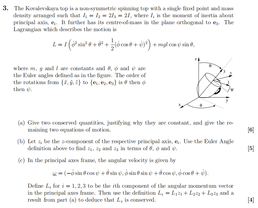The Kovalevskaya top is a non-symmetric spinning top | Chegg.com
