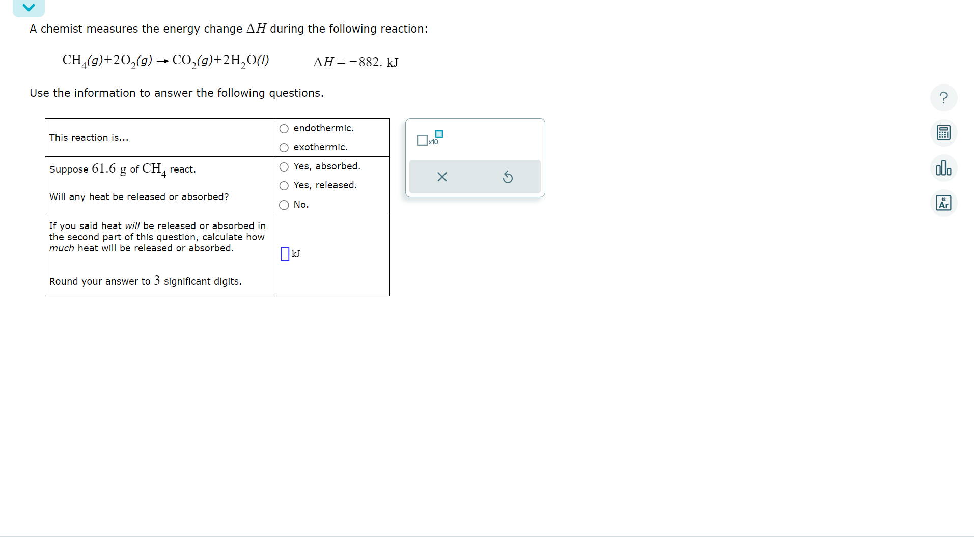 Solved A chemist measures the energy change ΔH during the | Chegg.com