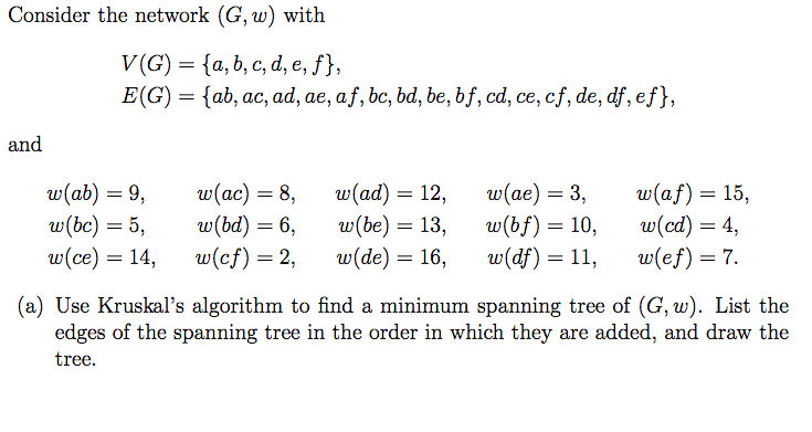 Solved Consider The Network G W With Vg A B C D Chegg Com