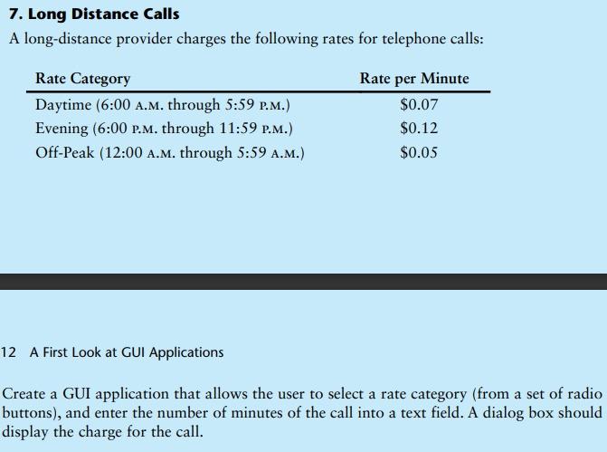 Solved 07 Long Distance Calls Х Long Distance Charges Select | Chegg.com