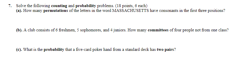 Solved 7. Solve The Following Counting And Probability | Chegg.com
