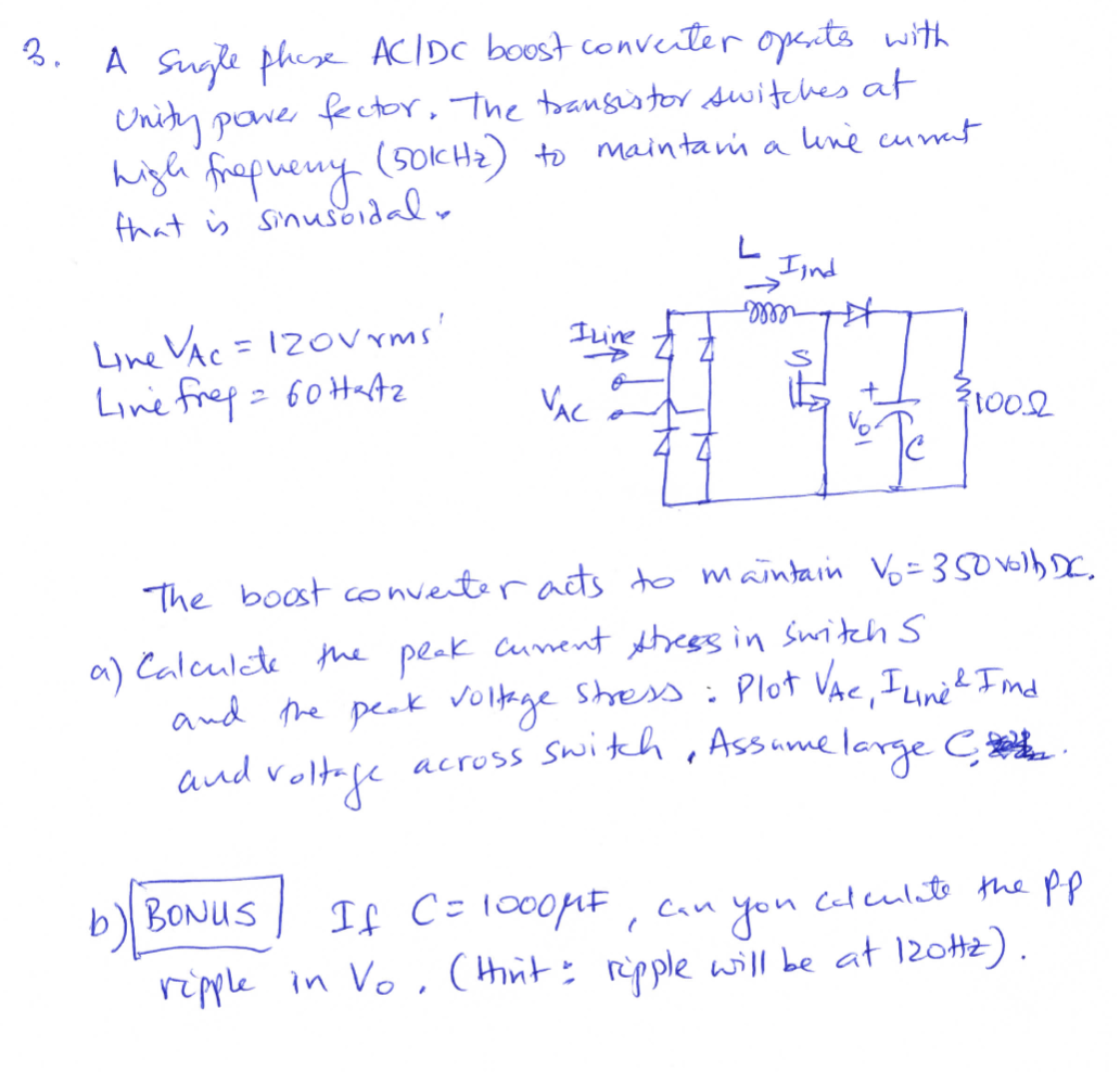 Solved A single phase AC/DC boost converter operates with | Chegg.com