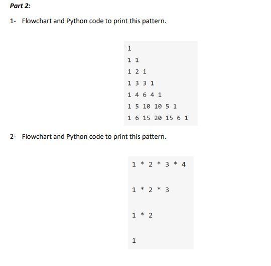 Part 2: 1. Flowchart and Python code to print this | Chegg.com