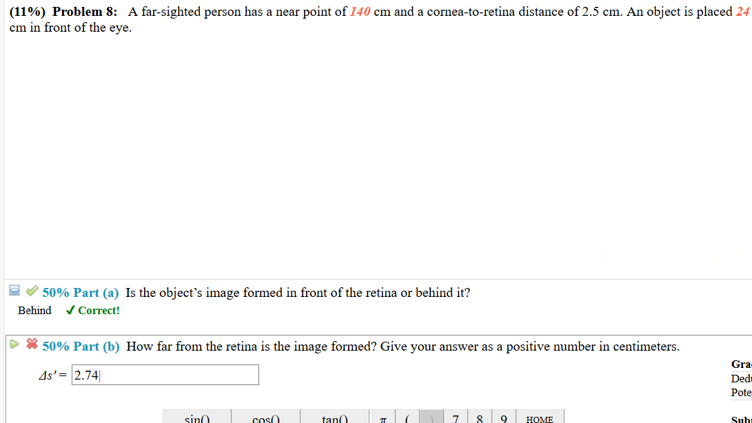 Solved: (11%) Problem 8: A Far-sighted Person Has A Near P... | Chegg.com
