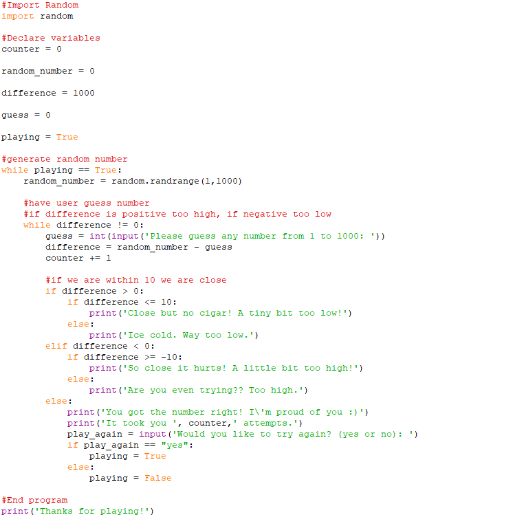 Solved Why won't my program loop again? #Import Random | Chegg.com