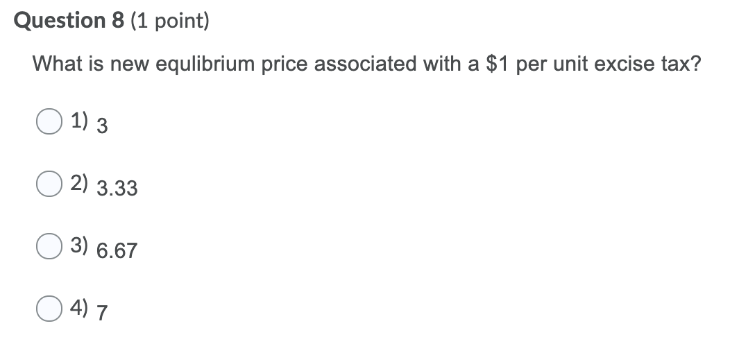 Solved Question 1 (1 point) Given the following demand and | Chegg.com