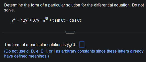Solved Determine the form of a particular solution for the | Chegg.com