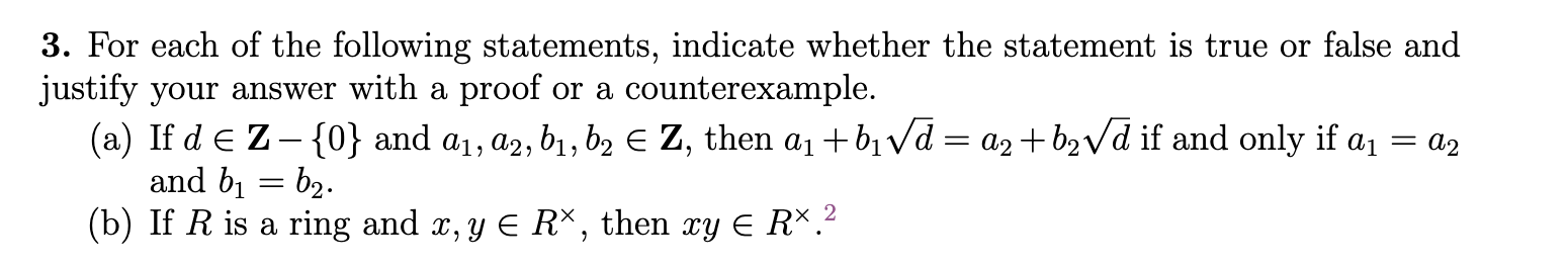 Solved 3. For Each Of The Following Statements, Indicate | Chegg.com