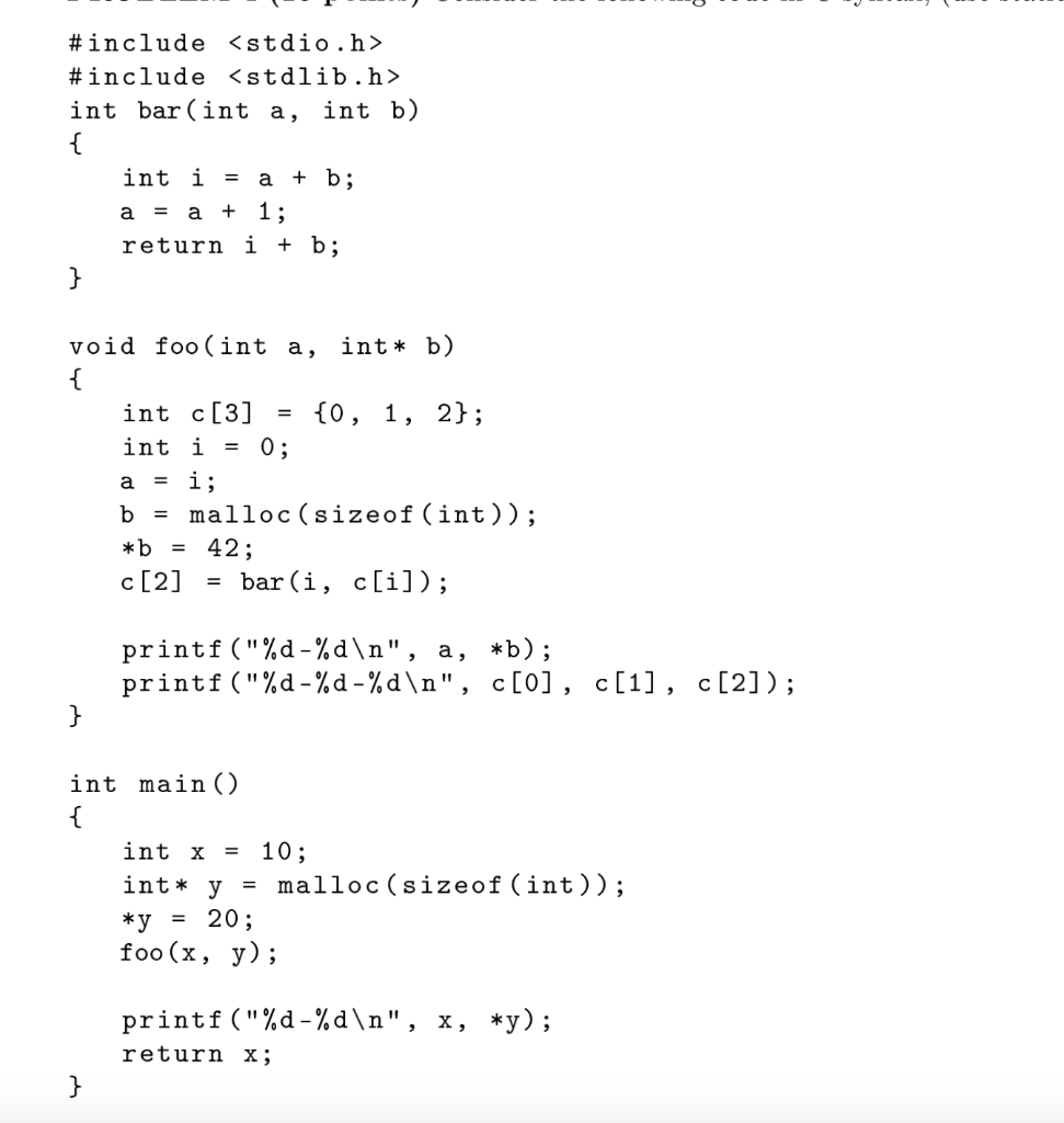 Solved Consider The Following Code In C Syntax, (use 