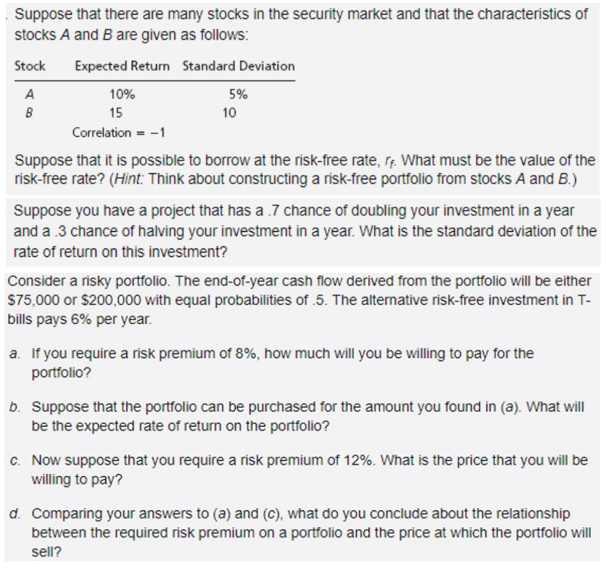 Solved Suppose That There Are Many Stocks In The Security | Chegg.com