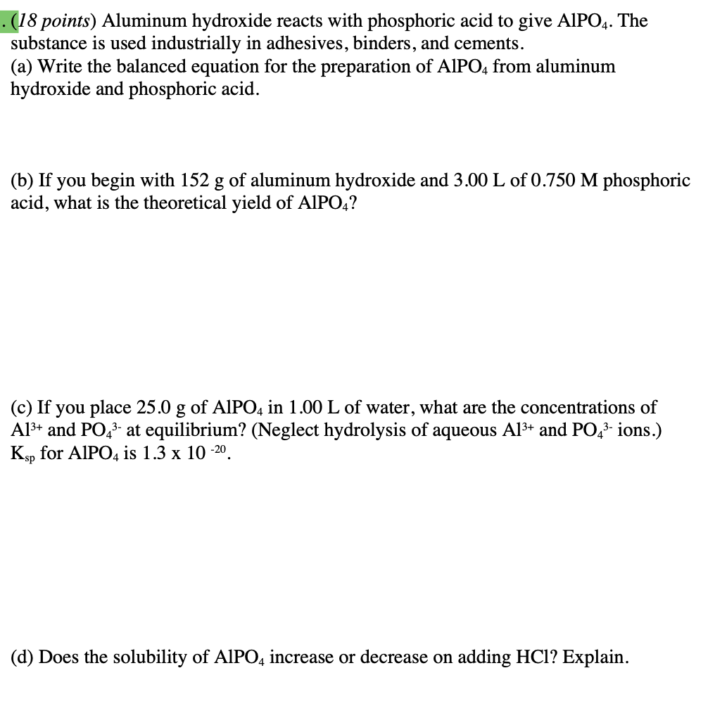 Solved 18 Points Aluminum Hydroxide Reacts With 3612