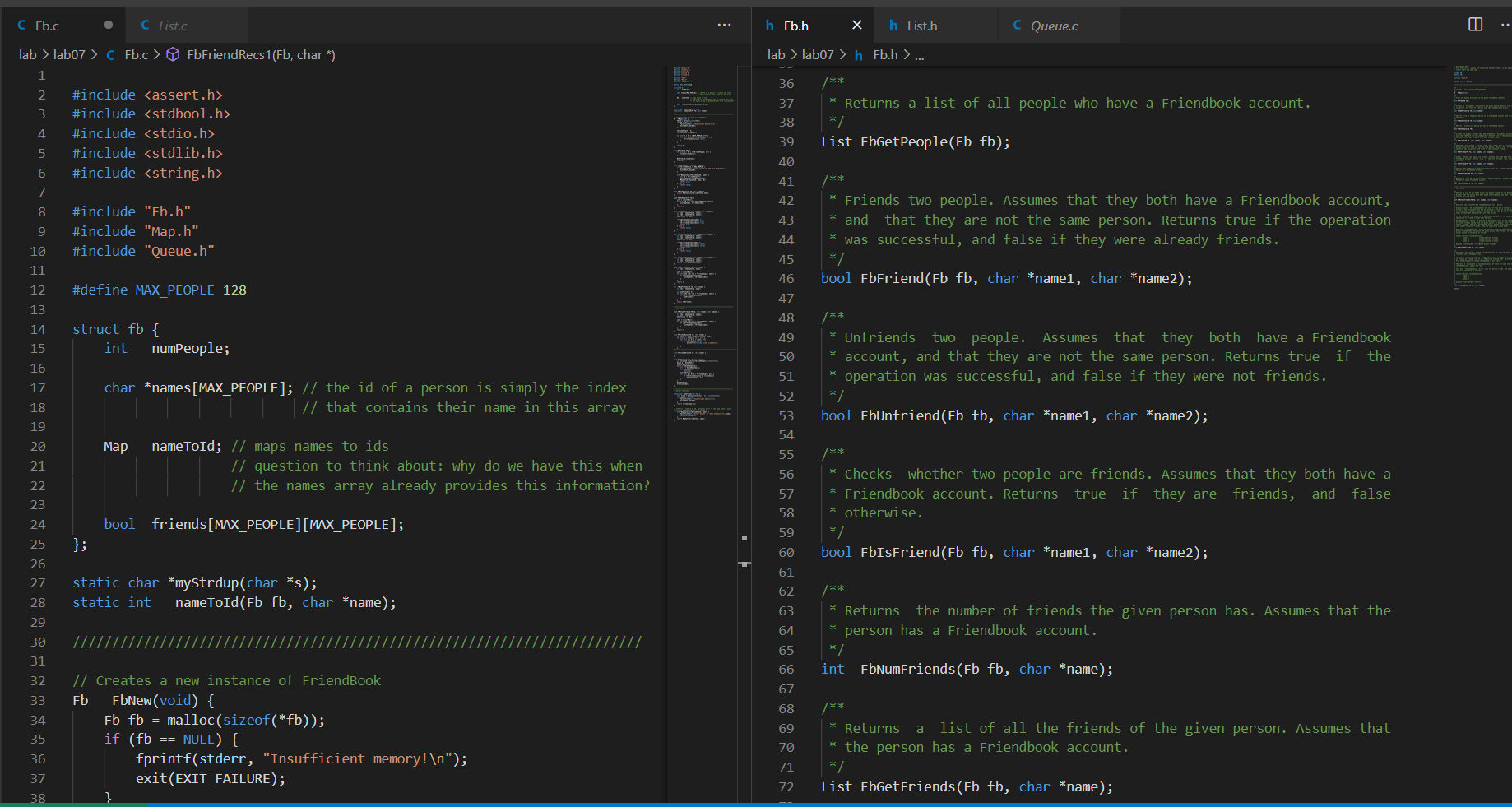 Solved Implement the FbMutualFriends () function in Fb.c, | Chegg.com