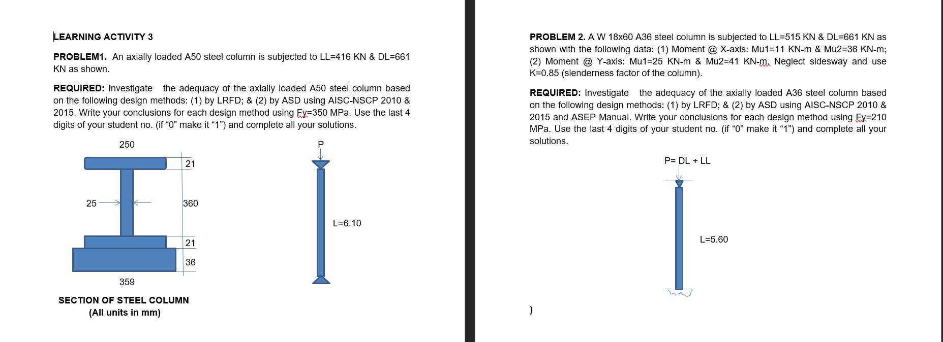 Solved LEARNING ACTIVITY 3 PROBLEM 2. A W 18x60 A36 steel | Chegg.com