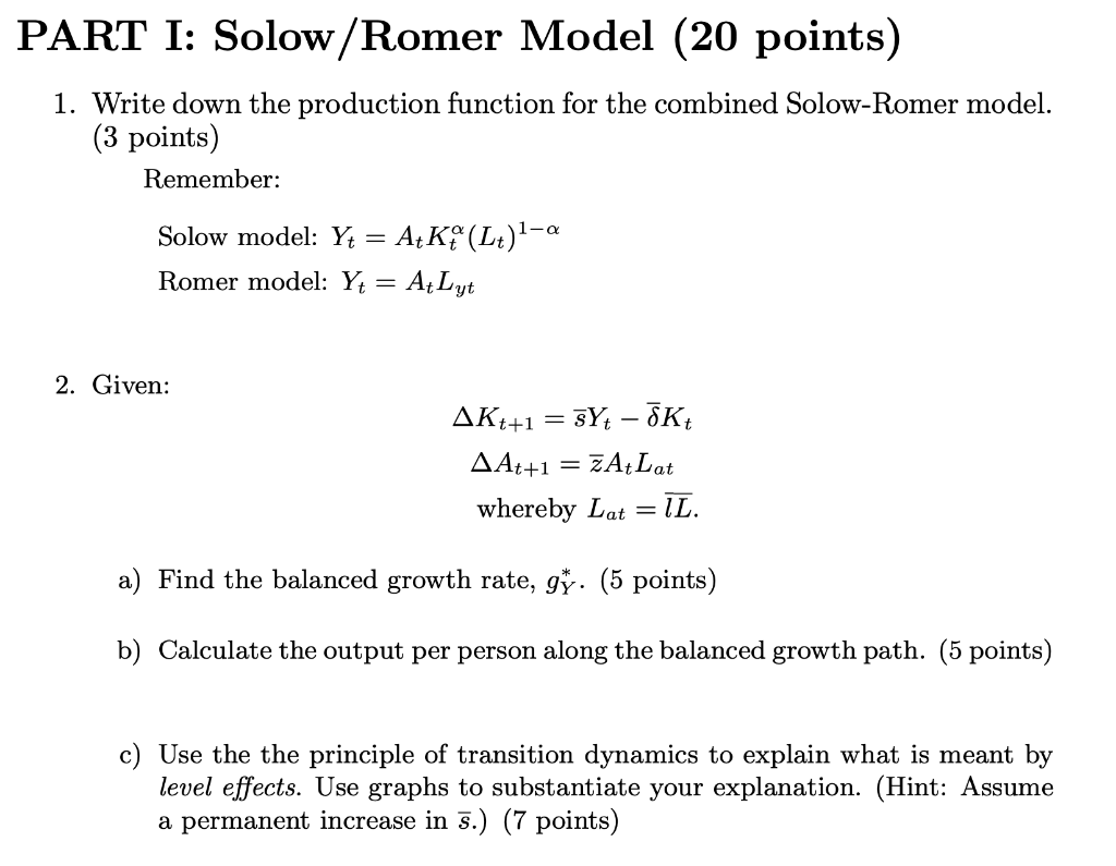 Part I Solowromer Model 20 Points 1 Write Down