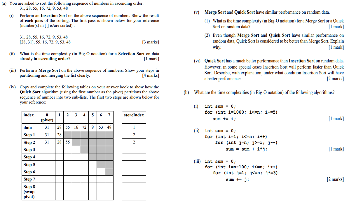 Solved (a) You are asked to sort the following sequence of | Chegg.com