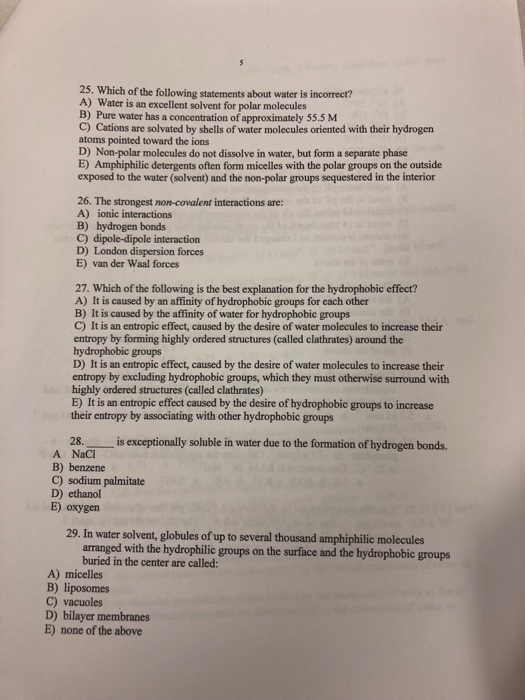 Solved 25. Which of the following statements about water is | Chegg.com