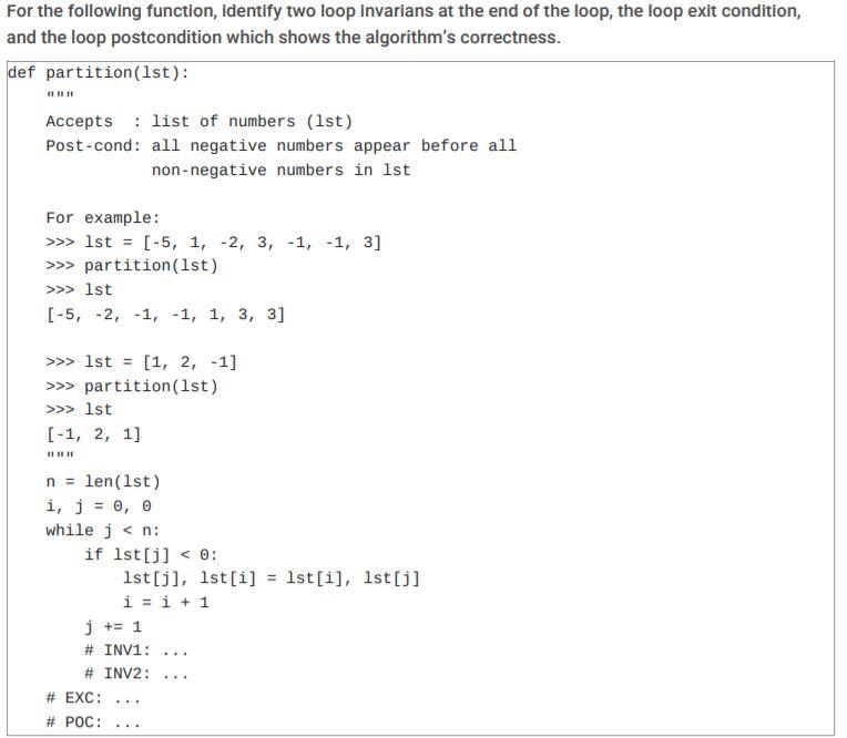 Solved For the following function, identify two loop | Chegg.com