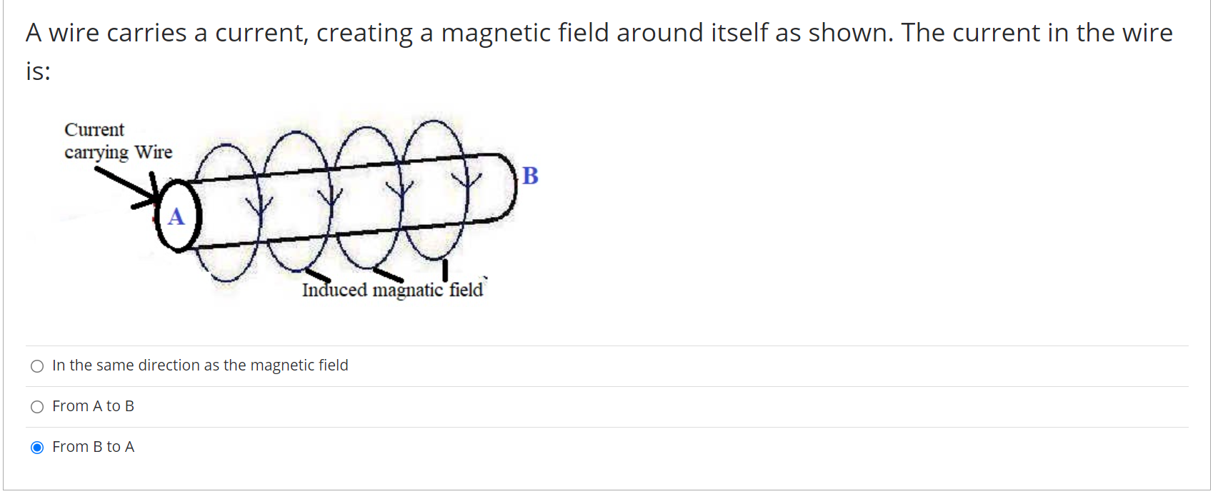 Solved A wire carries a current, creating a magnetic field | Chegg.com