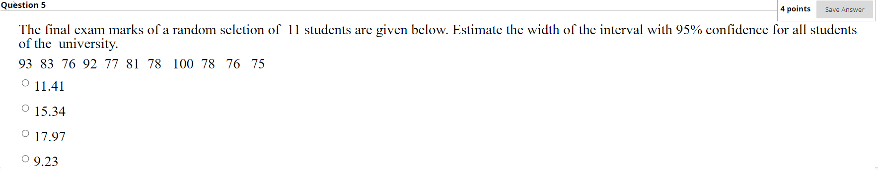 Solved Question 4 3 points Save Answer A poulation consists | Chegg.com