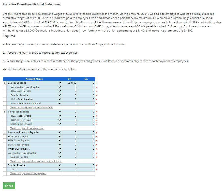 Solved Recording Payroll and Related Deductions Urban Fit | Chegg.com