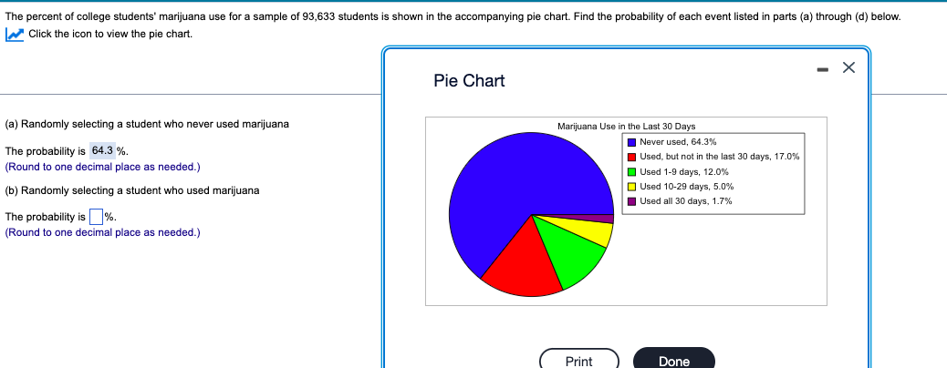 Solved The percent of college students' marijuana use for a | Chegg.com