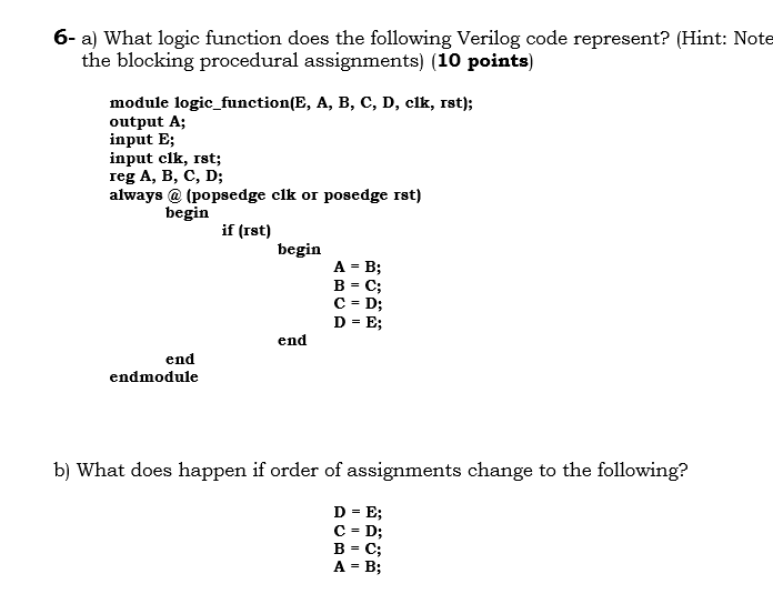 Solved 6-a) What logic function does the following Verilog | Chegg.com