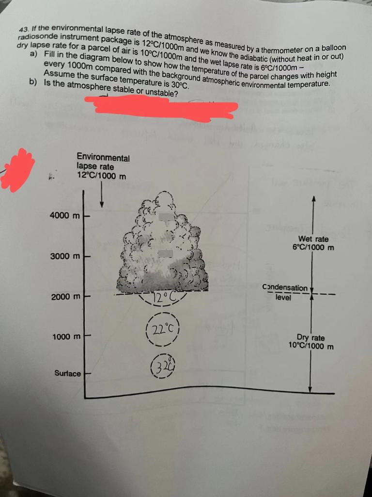 Solved radiosonde instrument package is 12°C/1000m and we