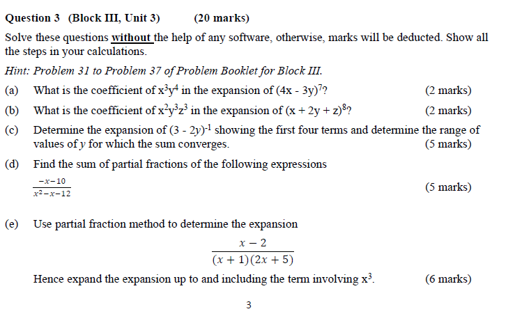 Solved Question 3 (Block III, Unit 3) (20 marks) Solve these | Chegg.com