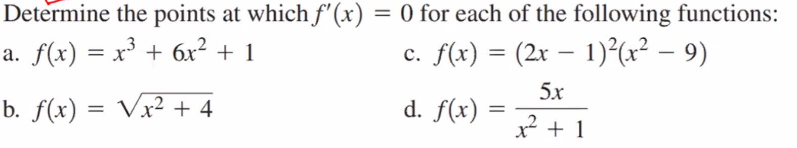 Solved Determine the points at which f'(x) = 0 for each of | Chegg.com