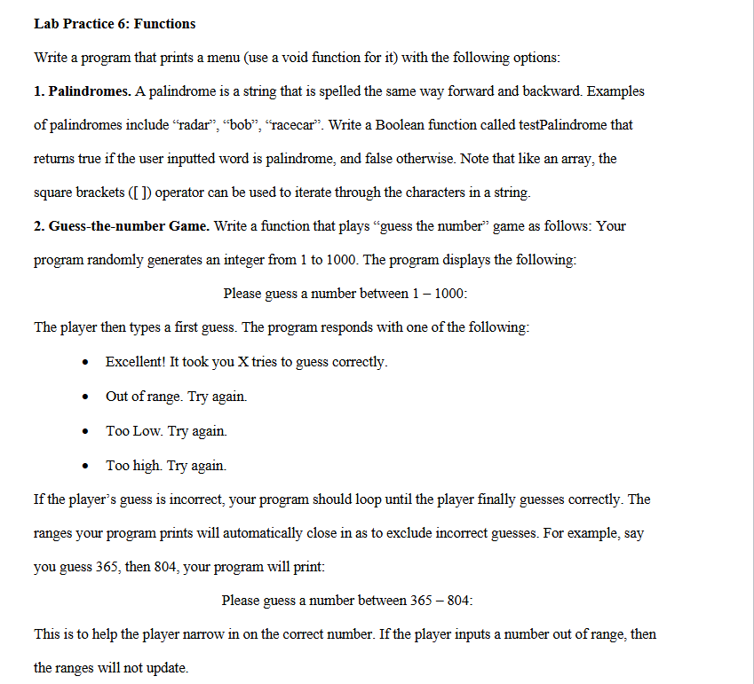 Solved Lab Practice 6: FunctionsWrite a program that prints | Chegg.com