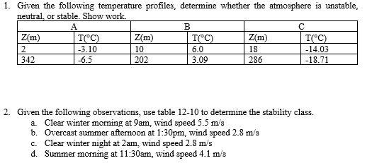 Solved 1. Given the following temperature profiles, | Chegg.com