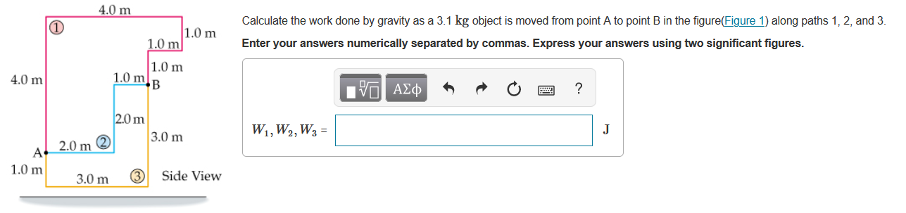 Solved 4.0 m 1 1.0 m Calculate the work done by gravity as a | Chegg.com