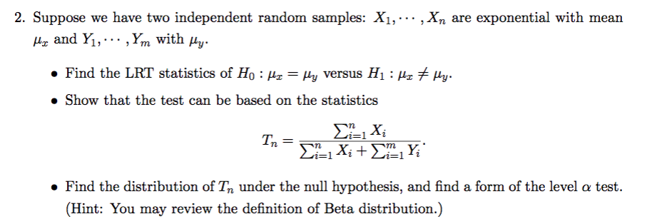 2. Suppose we have two independent random samples: | Chegg.com
