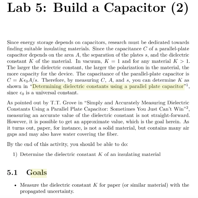 Solved: Lab 5: Build A Capacitor (2) Since Energy Storage | Chegg.com