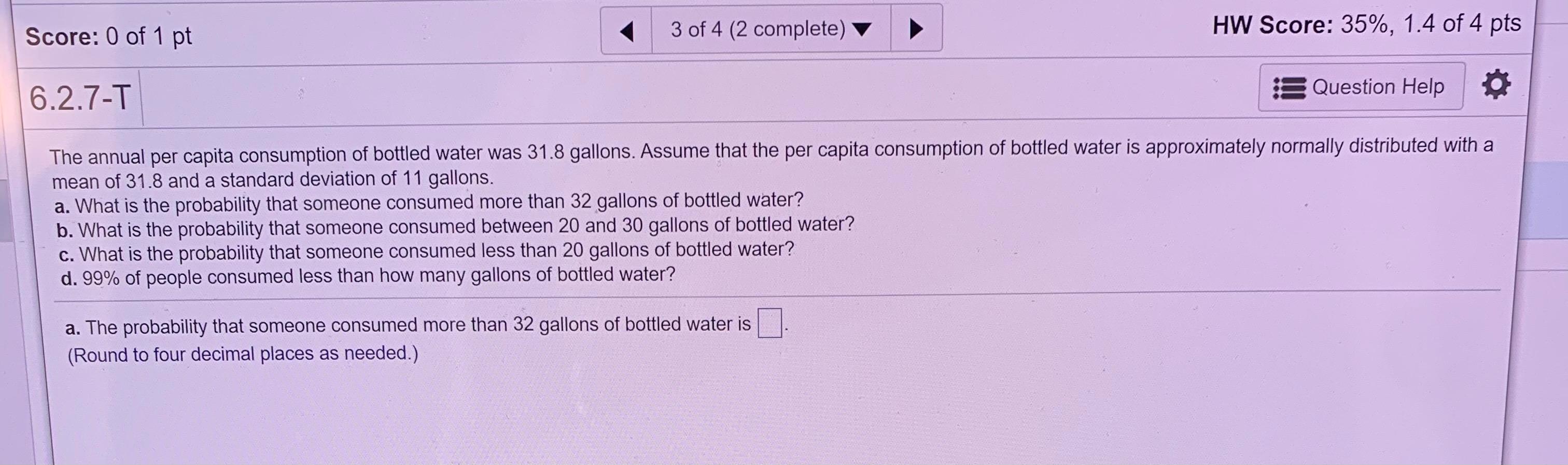Solved Score: 0 of 1 pt 3 of 4 (2 complete) HW Score: 35%, | Chegg.com