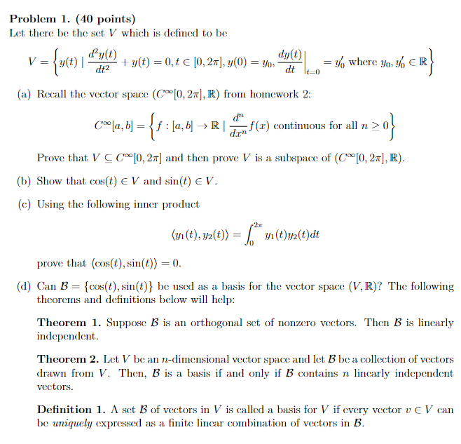 Solved Problem 1. (40 Points) Let There Be The Set V Which | Chegg.com