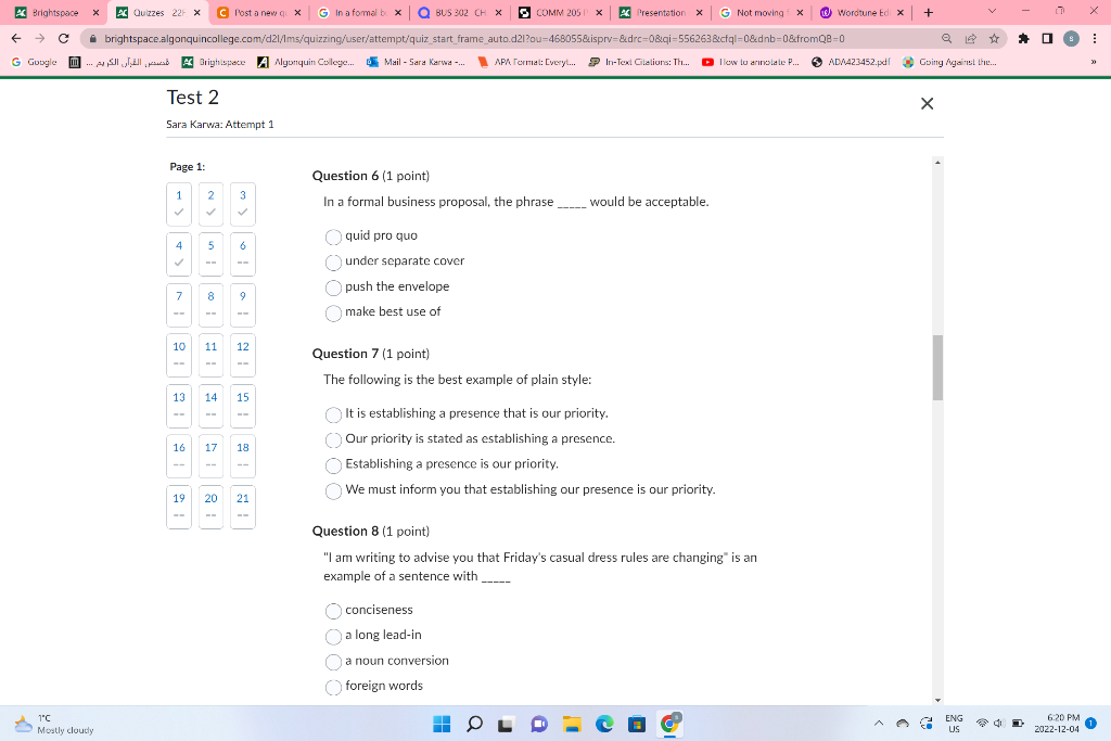 Question 6 (1 point) In a formal business proposal, | Chegg.com