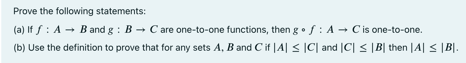 Solved Prove The Following Statements: (a) If F : A → B And | Chegg.com