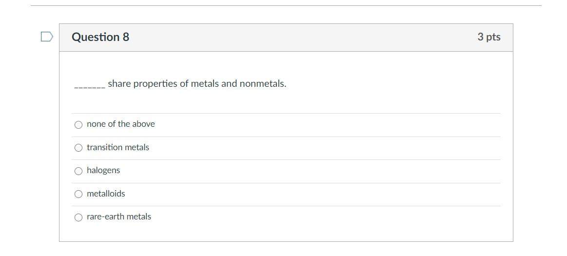 Solved Question 8 3 Pts Share Properties Of Metals And | Chegg.com Solved Question 8 3 Pts Share Properties Of Metals And | Chegg.com