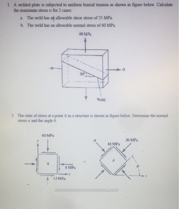Solved 1. A welded plate is subjected to uniform biaxial | Chegg.com