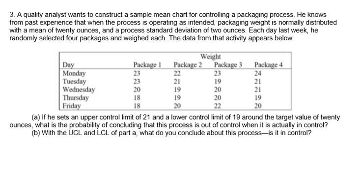 Solved 3. A quality analyst wants to construct a sample mean | Chegg.com