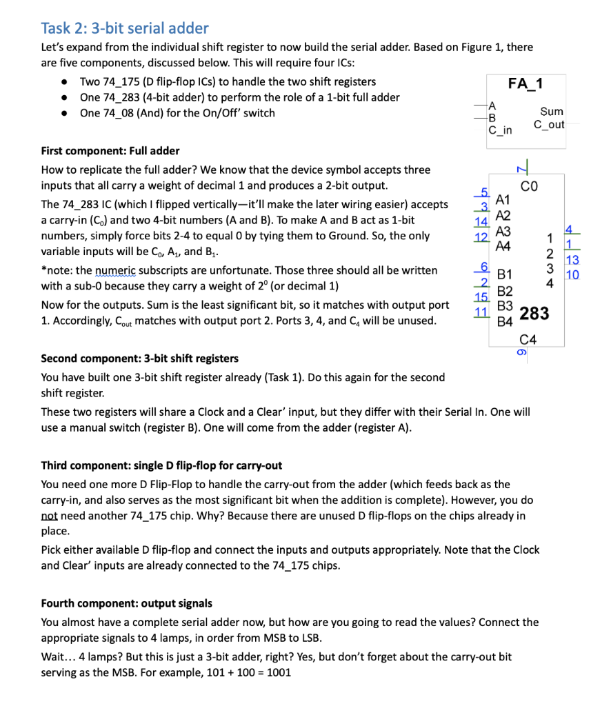 Solved Task 2: 3-bit serial adder Let's expand from the | Chegg.com