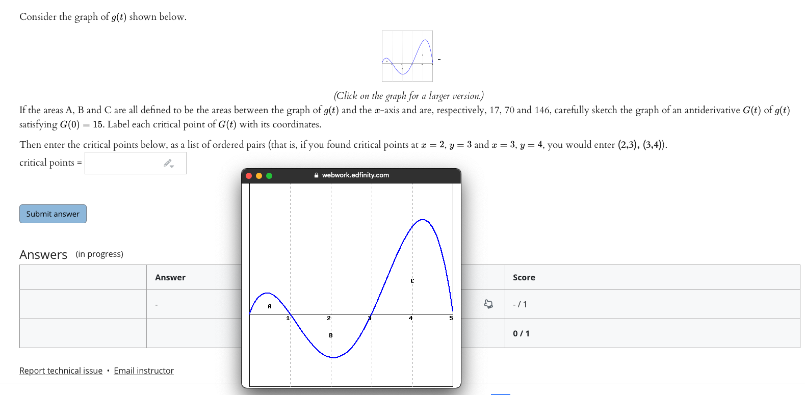Solved Consider the graph of g(t) shown below. A (Click on | Chegg.com