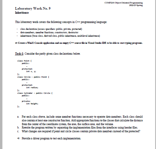 Solved COMPZ18 Object-Oniented Programming Laboratory Work | Chegg.com