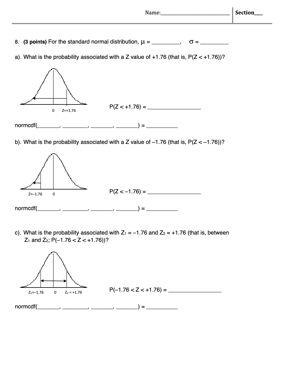 Solved 8. (3 points) For the standard normal distribution, | Chegg.com