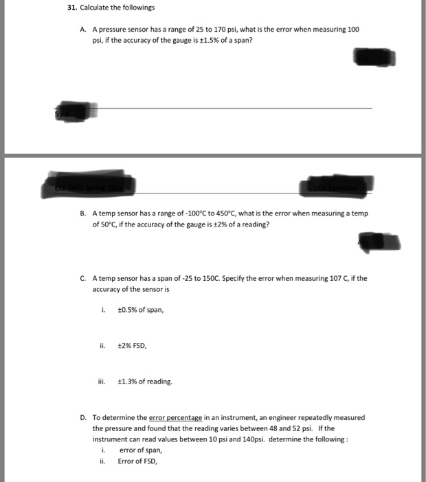 Solved 31. Calculate the followings A. A pressure sensor has