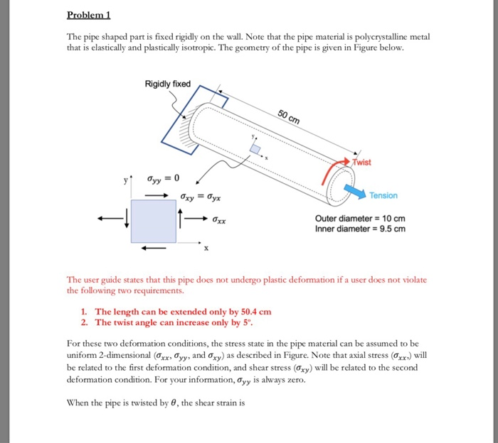 Piped Fixed Problem 1 The pipe shaped part is fixed rigidly on | Chegg.com