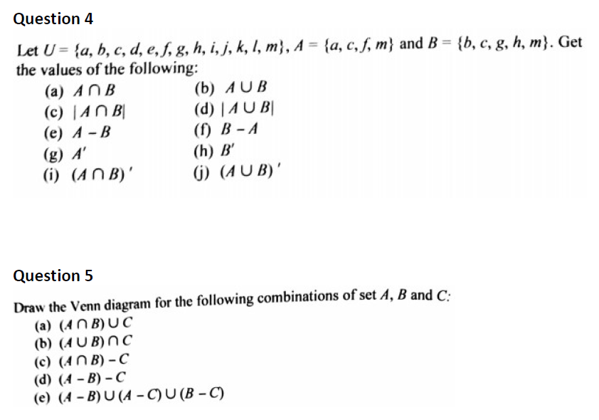 Solved Question 6 Name The Sets For The Following Venn Di Chegg Com