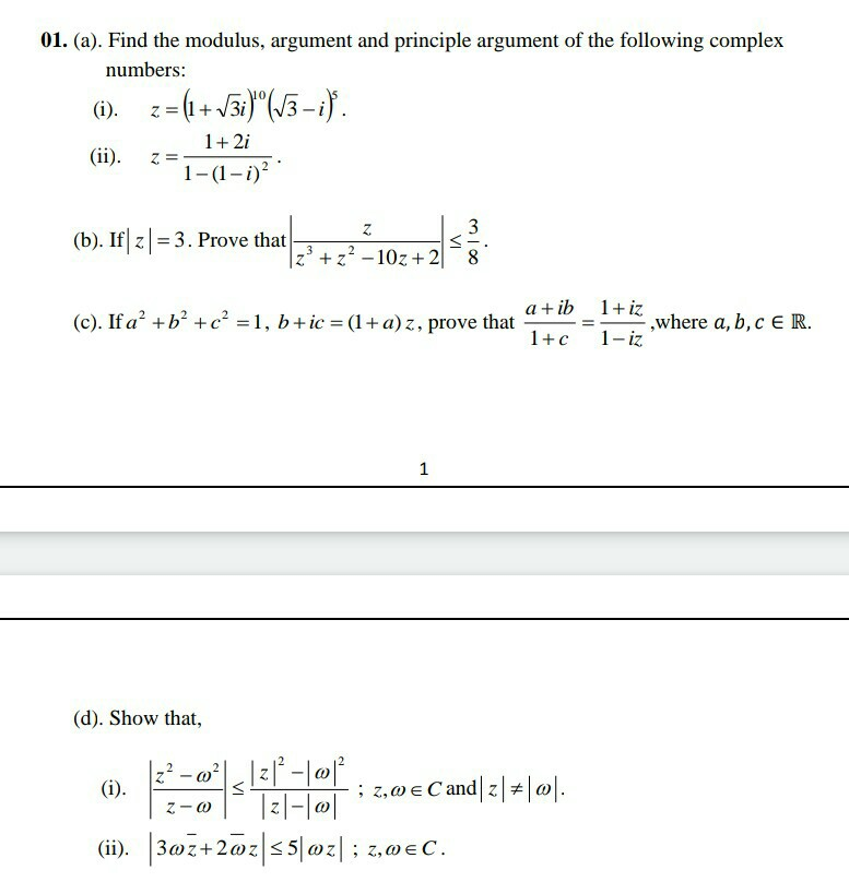 Solved 01. (a). Find the modulus, argument and principle | Chegg.com
